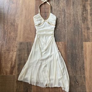 Le Chateau Cream and Gold Backless Dress